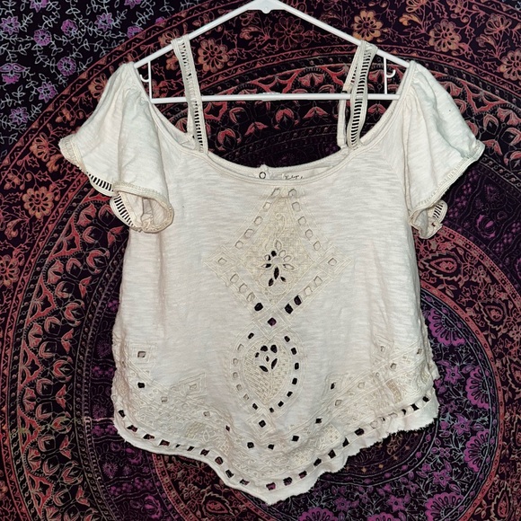 Vintage Havana Cream Cap Sleeve Crop Blouse - Picture 1 of 5